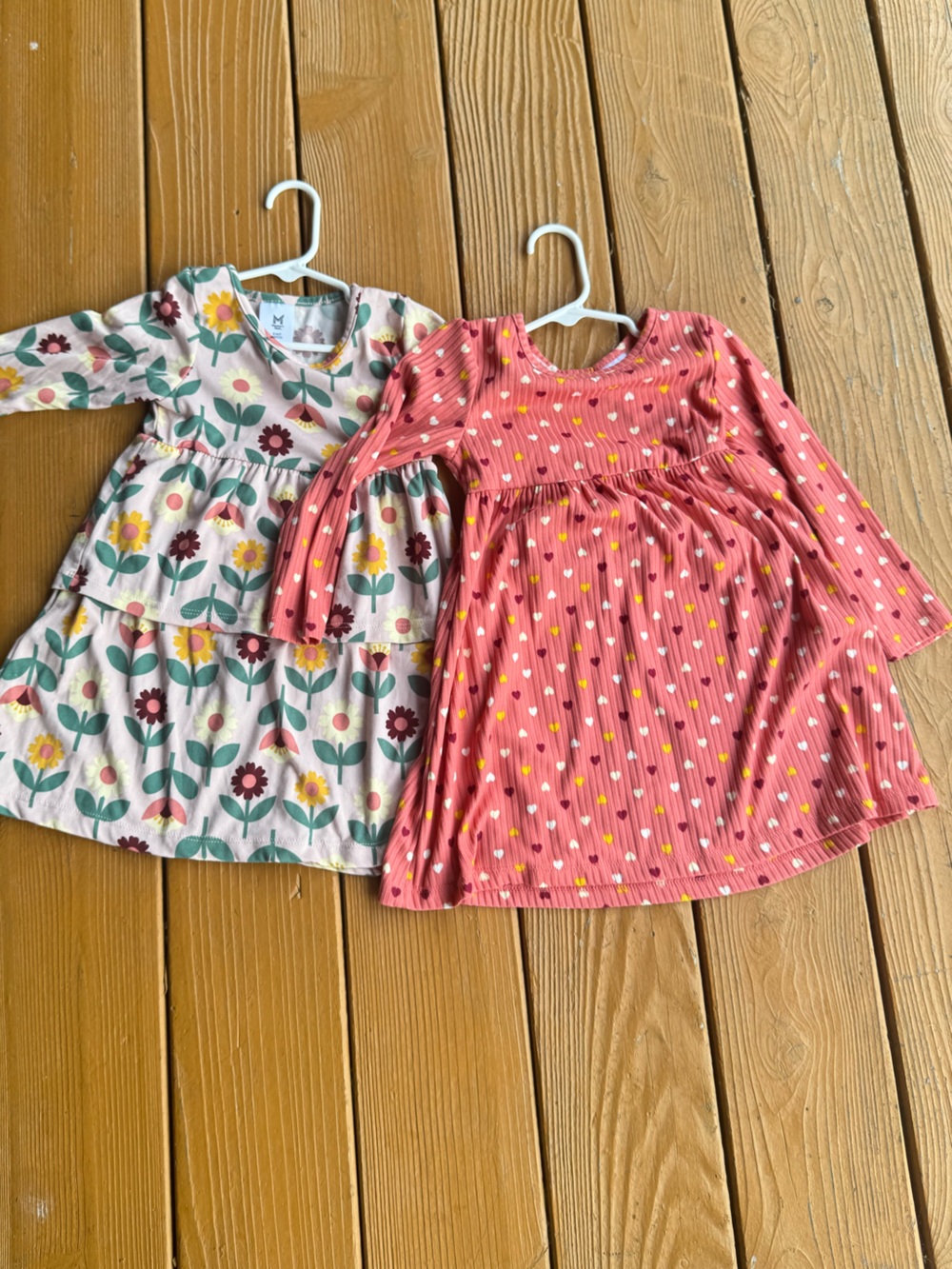 Girls' Pink Heart Print Long-Sleeve Dress